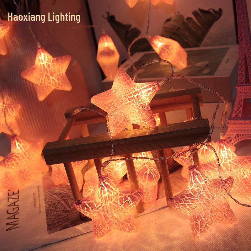 Nordic Style LED Star String Lights - Battery Operated, Cracked Design, Colorful Small Lights