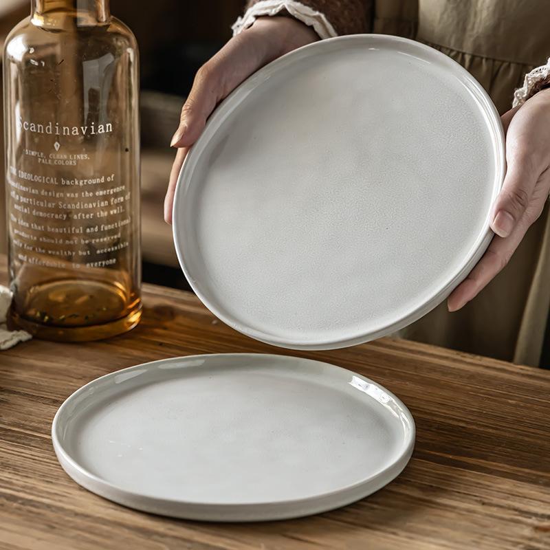 Pure White Steak Plate, Simple Ceramic Plate, Round Vegetable Plate, Household Large Plate, Vegetable Plate, Tableware Plate, Dinner Plate.
