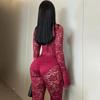 2025 Fall/Winter European American Style Long Sleeve Hollow Out Buckle Top & Sexy Lace Pants Set