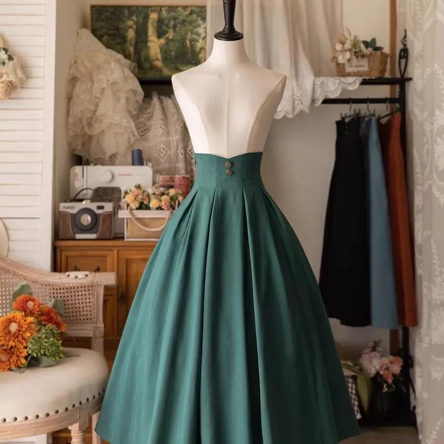 

Осінньо-зимова спідниця-половина в стилі лоліта для жінок Y2K, елегантна, CLA, облягаюча, класична, проста, довга спідниця, універсальна M зелений