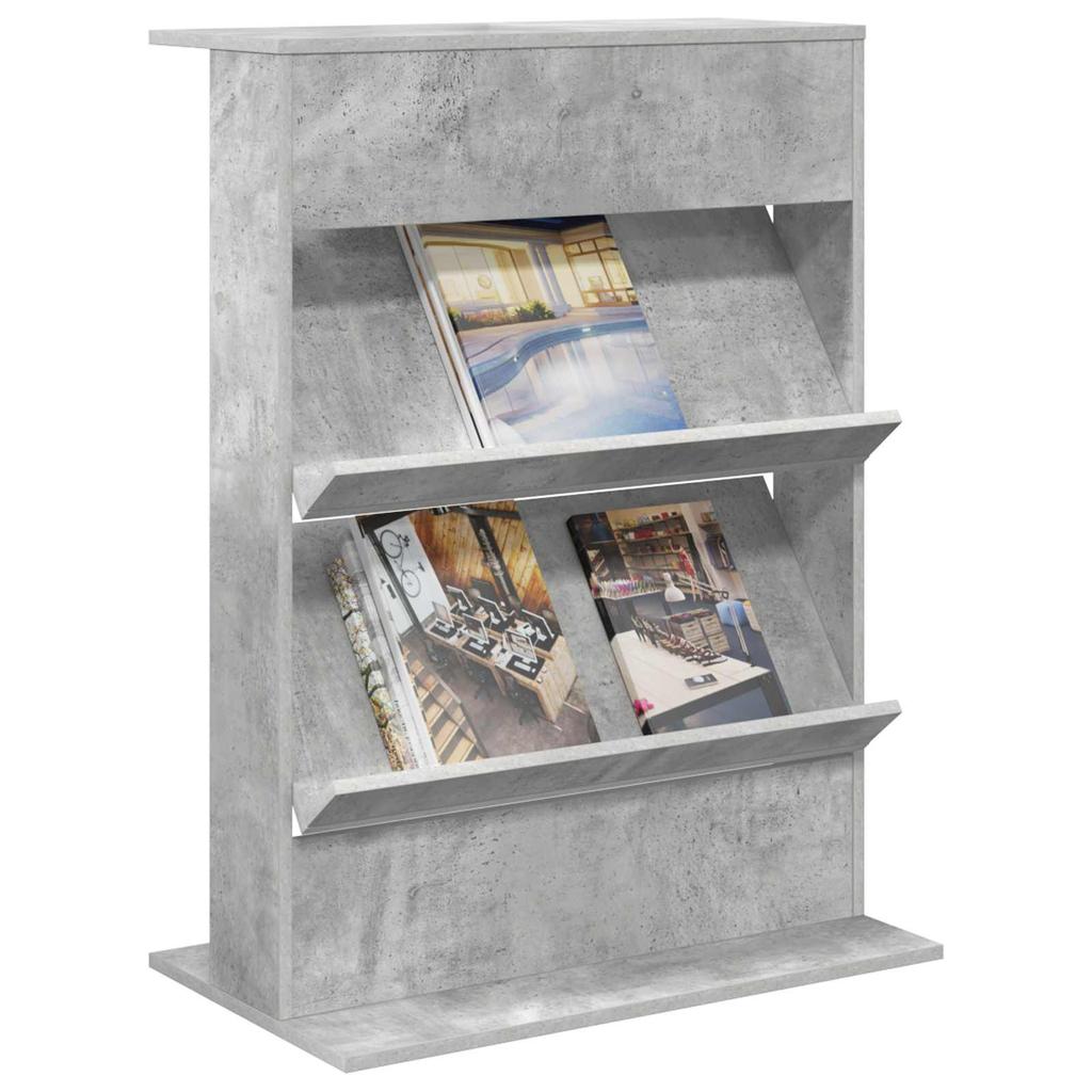 Magazine Shelf with Shelf Concrete Grey 70 x 41 x 96 cm Engineered Wood