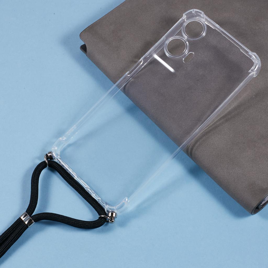 For Motorola Moto G35 5G Case Reinforced Corner TPU Clear Phone Cover with Lanyard