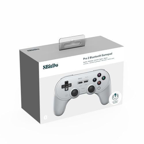 8BitDo Pro 2 Bluetooth Controller for Switch, Hall Effect Joystick Update, Wireless Game Controller for Switch, PC, Android, Steam Deck & Apple (Gray)