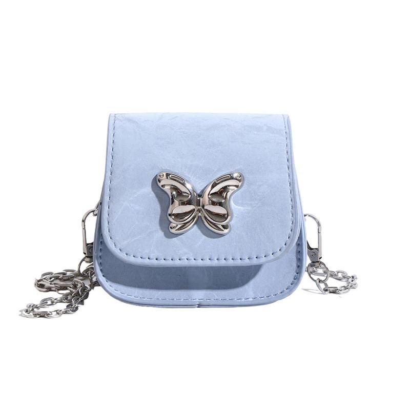 Stylish Pu Leather Mini Shoulder Bag For Women With Trendy Chain Strap синий