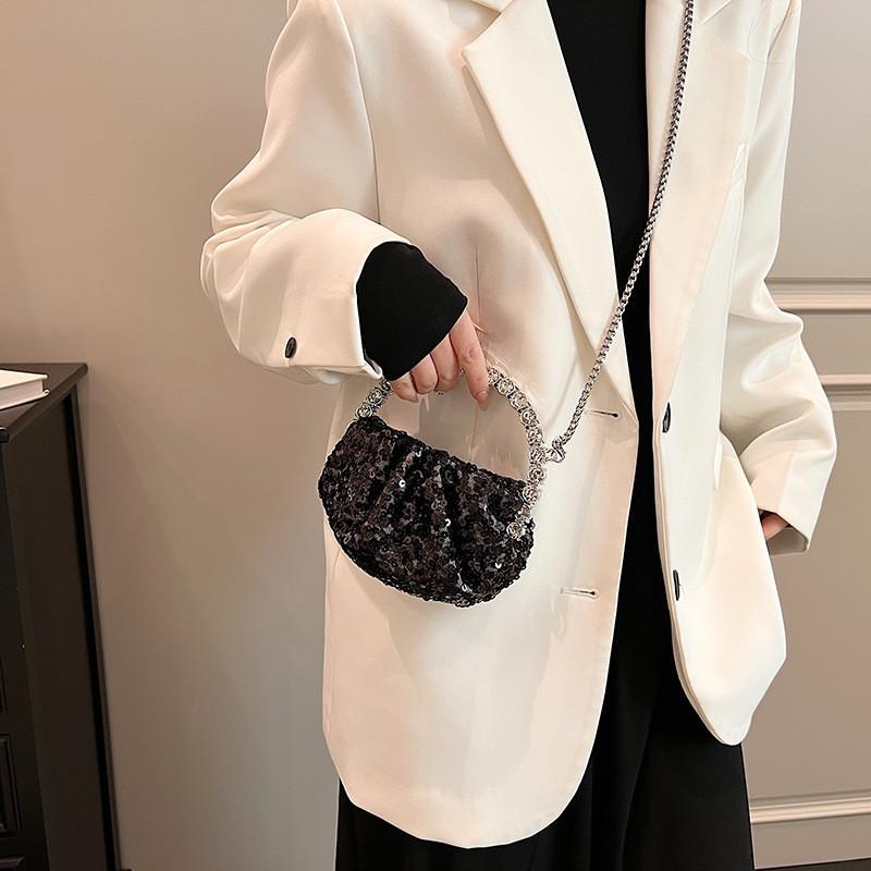 Glamorous Sequin Chain Bucket Bag Women's Urban Minimalist Shoulder Bag