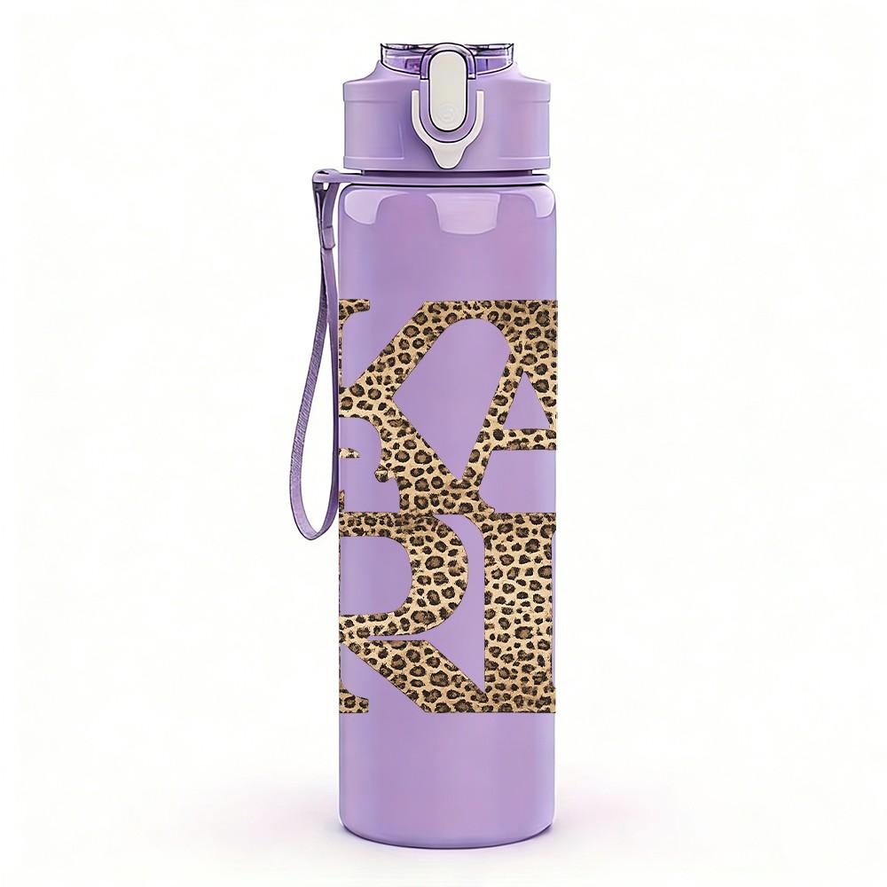 1PC KAR Glitter Gold Letter Text Print 750ml Color Plastic Sports Water Bottle Leakproof Flip Straw Lid Suitable for Sports Office Home Use