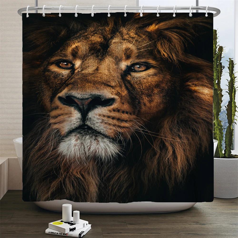 Animals Printed Lion, Tiger, cat,Elephant,3d Bath Curtains Waterproof Polyester Cloth Washable Bathroom Shower Curtain with Hook