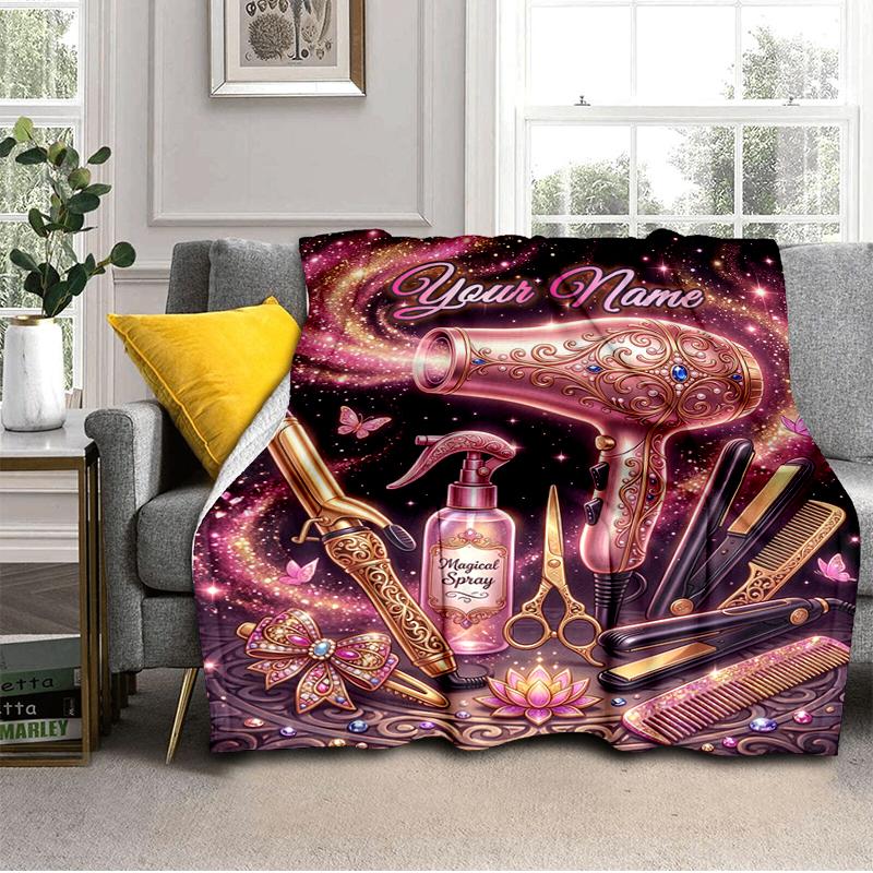 1PC Custom Name Glamorous Hair Tools Fantasy blanket versatile,all-season throw suitable for the living room,bedroom,camping,travel,and gift