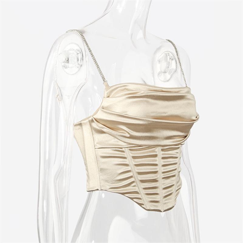 Women's Tops Sexy Hot Satin Undershirt Solid Color Slim Tops Sweet Cool Chain Undershirt