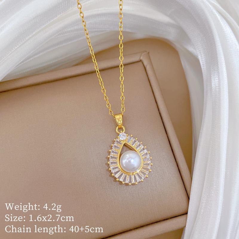 

Дворец Фэн-шуй Жемчужная подвеска Легкая роскошь Темперамент Великолепное Ожерелье с полным бриллиантом Женская Универсальная Цепочка на ключицу из титановой стали