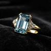 Gorgeous Women Gold Color Ring Luxury Wedding Party Inlaid Bright Blue Cubic Zirconia Accessories Fashion Chic Jewelry