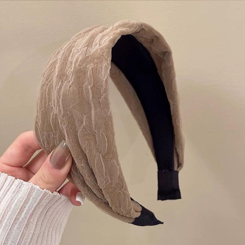 

Однотонная широкая повязка на голову из сетчатого шифона, обруч для волос, аксессуары для волос, повязка на голову с широким краем, женская кофейный