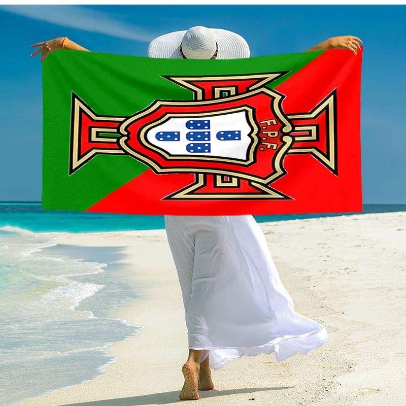 proof beach towel with Portugal Football team pattern - soft,absorbent,quick-drying,machine washable - perfect for swimming,camping,bathing