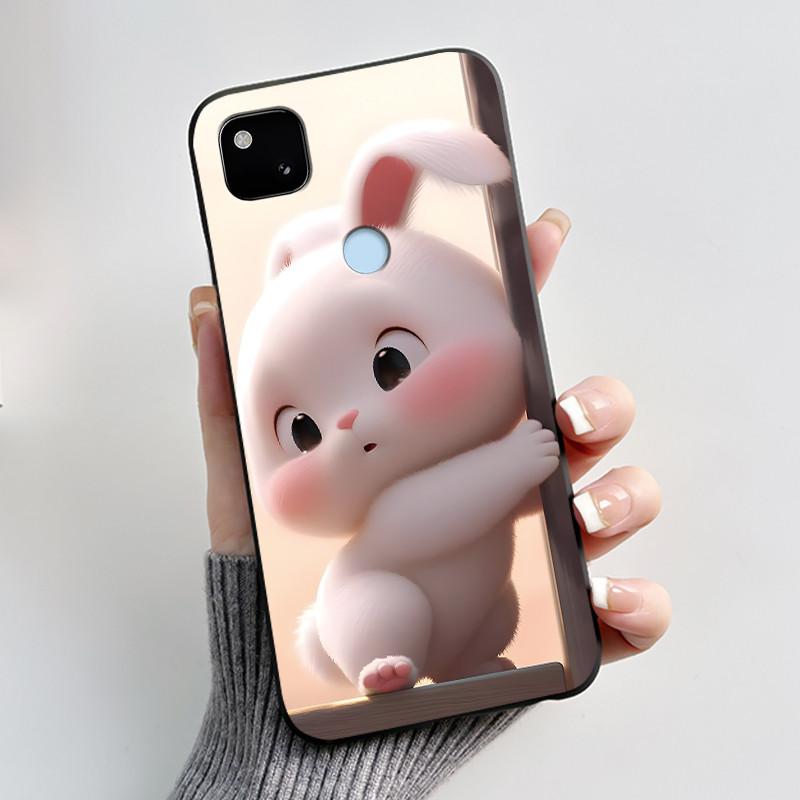 Coque Pour Google Pixel 4A 4 A 4G Noir Coque de Téléphone Esthétique Mignon Chat Dessin Animé Mince Souple TPU Silicone Arrière Pour Pixel4A Coquille