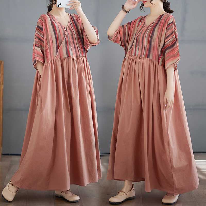 Robe d'été à col en V Grande taille Robe longue