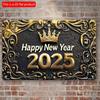 2d Flat 30*20cm, Boho Style Wooden "Happy New Year 2025" Sign, Wall Hanging Decorative Plaque, Multipurpose Square Wreath Sign, for Home, Kitchen,
