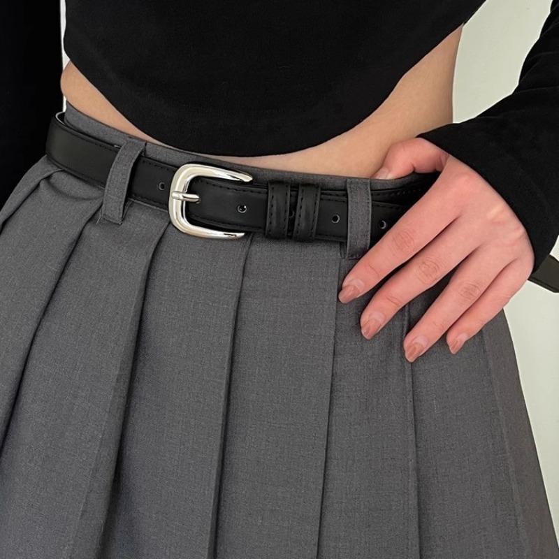 

Belt Ladies Versatile Simple and Premium Bright Silver Buckle Belt Student Youth Decorative Korean Version Belt 103cm чёрный