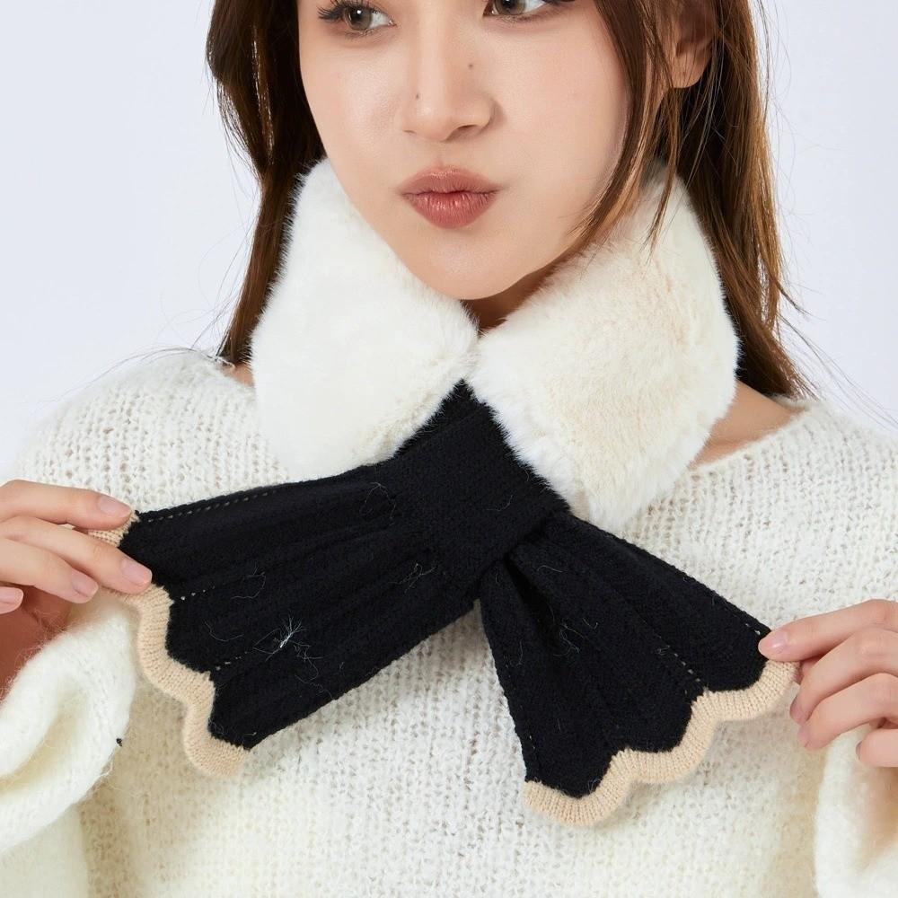 Faux Rabbit Hair Knit Scarf Soft Neck Collar Scarves Fashion Cross Neckscarf  Woman