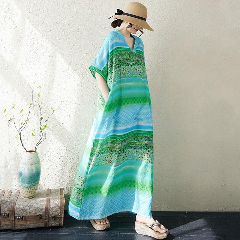 Kurzarm-Übergröße, Vintage-Kleid mit Blumenmuster, neu in Kleidern für Damen, lässig, locker, Maxi, lang, Sommerkleid