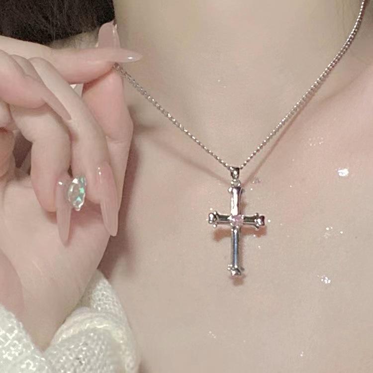 Hiphop Punk Long Chain Cross Necklace for Women Men Punk Double Layer Splicing Chain Necklace Charm Trend Neck Jewelry Halloween