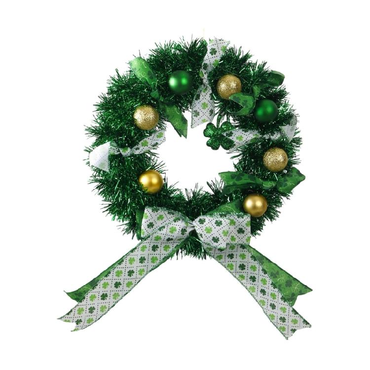 

Sparkling Tinsel Shamrock Wreath Irish Festival Door Hanging Ornament for Door Patrick s Day Festivities Celebration 1
