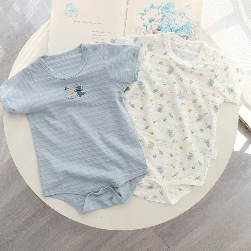 

2-Pack Summer Thin Japanese-Style Infant Short-Sleeve Romper Pure Cotton A-Class Unisex Baby Onesie Jumpsuit Blue Dinosaur Group 100cm (Weight 10-16kg -88Cm)