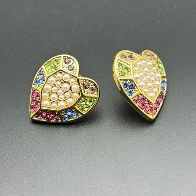 Vintage Multi-Color Colored Diamond Love Earrings Silver Needle Electroplating Real Gold Fashion Marking Love Stud Earrings With Diamonds