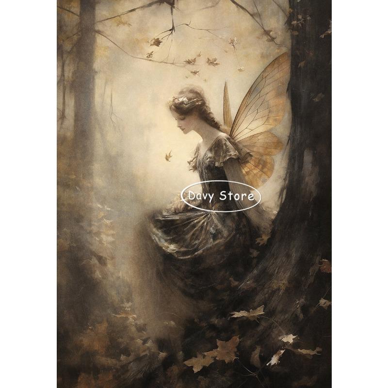 Dark Forest Fairy Flower Botanical Goblincore Aesthetic Vintage Posters Prints Canvas Painting Wall Picture for Room Home Decor
