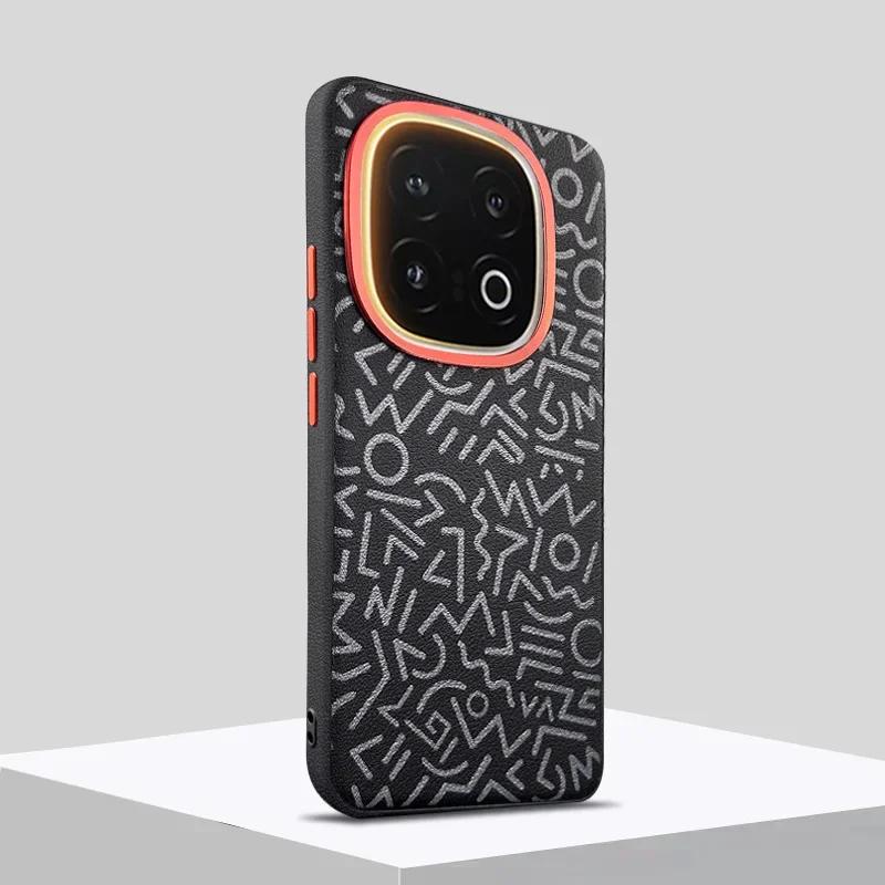 

IQOO 13 Magnetic Charging Graffiti Painted Leather Case for Vivo iQOO 13 Large Hole Metal Len+Separable Button Key Hard Shell Iqoo13 чорний