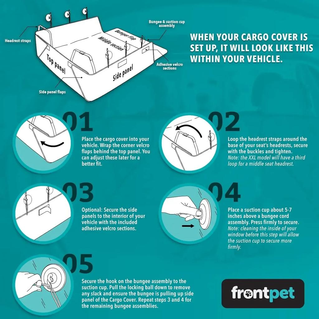 FrontPet Cargo Cover for Dogs, Water Resistant Pet Liner Dog Seat Mat for SUVs Sedans Vans with Bumper Flap Protector