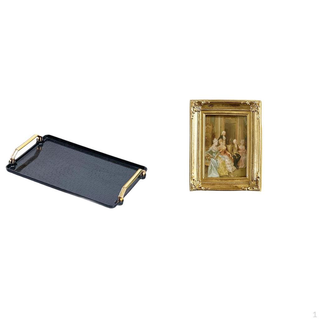 Elegant Rectangular Organizer Tray with Resin Photo Frame for Serving Pastries Snacks Coffee Tea And