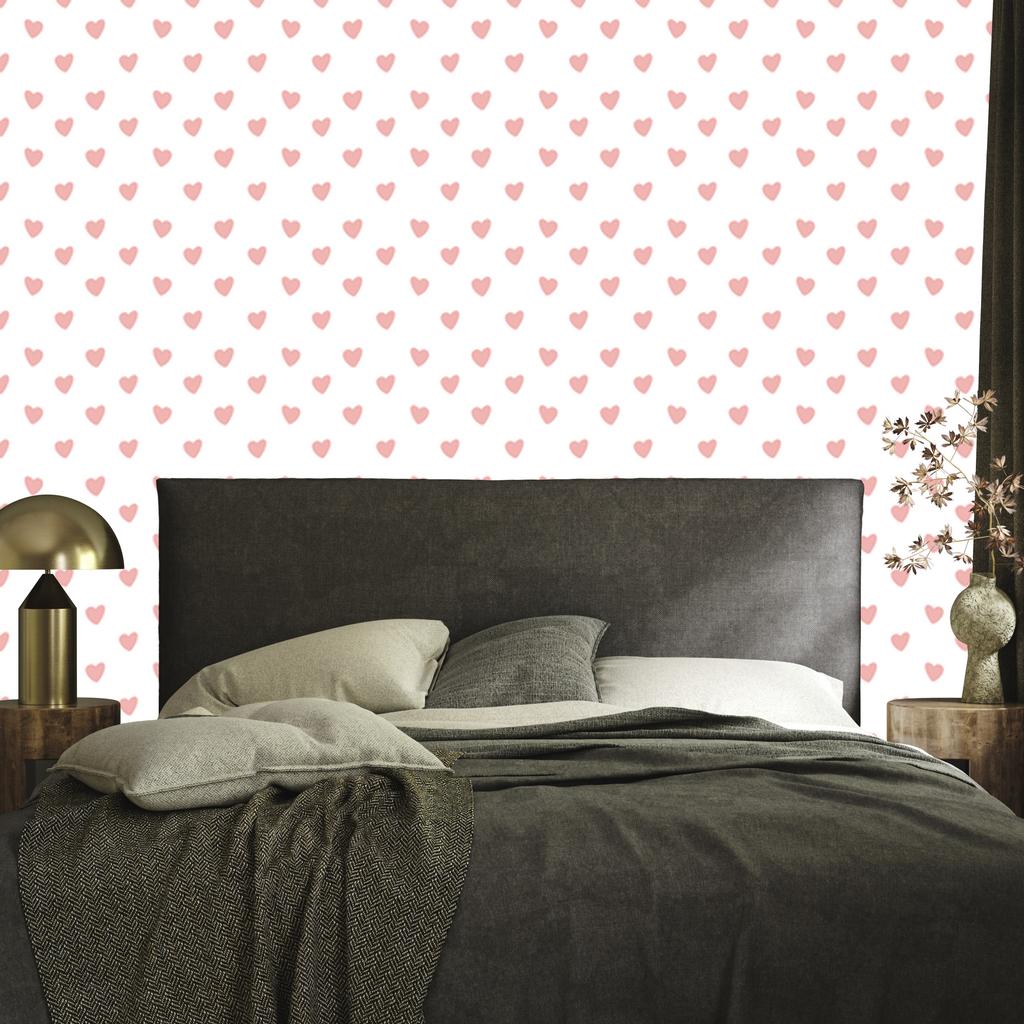 Hearts Wallpaper White and Coral 50x1000