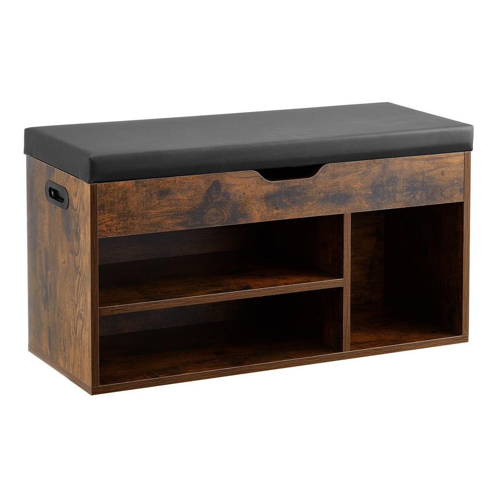 Eingangsbereich Schuhbank, 805 x 305 x 445 mm Schuhaufbewahrungs-Organizer mit verstecktem Klappdeckel-Stauraum, Bank mit 300 lbs Tragkraft, Polstersitz und 3 Schränken für