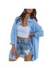 Women's Oversized Button Down Blouse Long Sleeve Stand Collar Loose Casual Top with Pockets