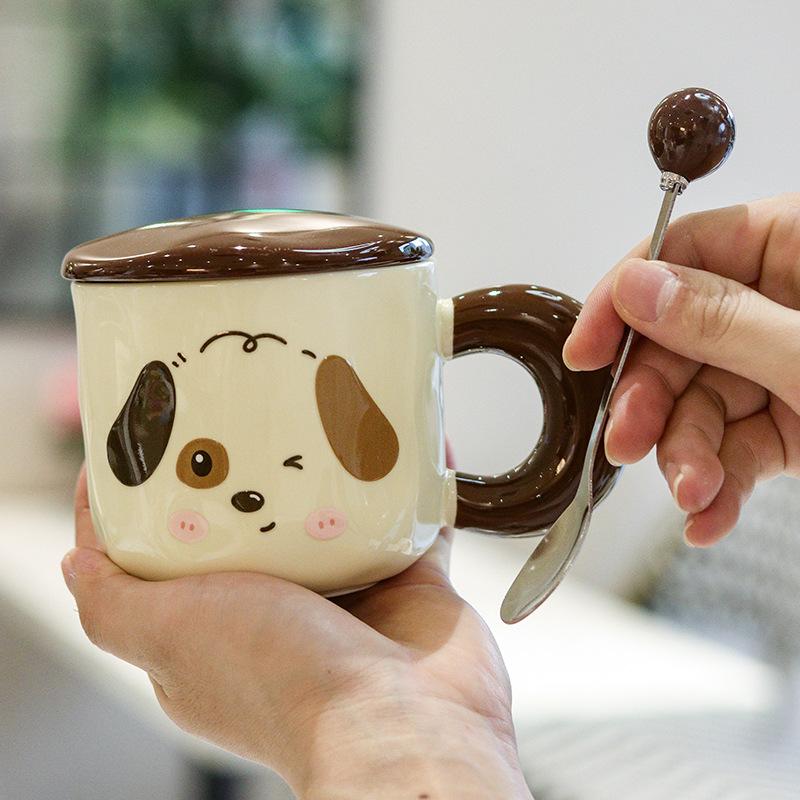 Cute Cartoon Puppy Mug with Lid Ceramic Cup To Give Girlfriend Birthday Gift High Appearance Meaningful Souvenir