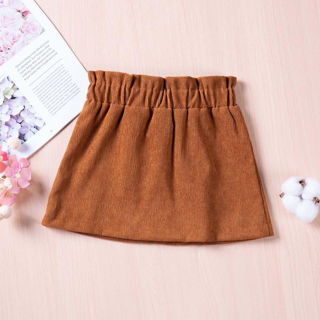 Girls' Corduroy Half Length Skirt Sweet Children's Wear Bow Skirt Short Skirt Elastic Waist Versatile