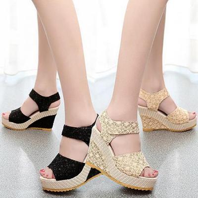 Damenmode Keilpantoffeln Open Toe Pump Sommer High Heel Sandalen