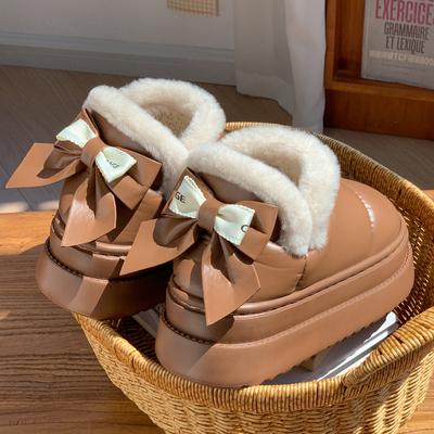 Bow Cotton Slippers Autumn and Winter Shoes Indoor Household Thick-soled Non-slip Velvet Thermal Bag and Cotton Shoes
