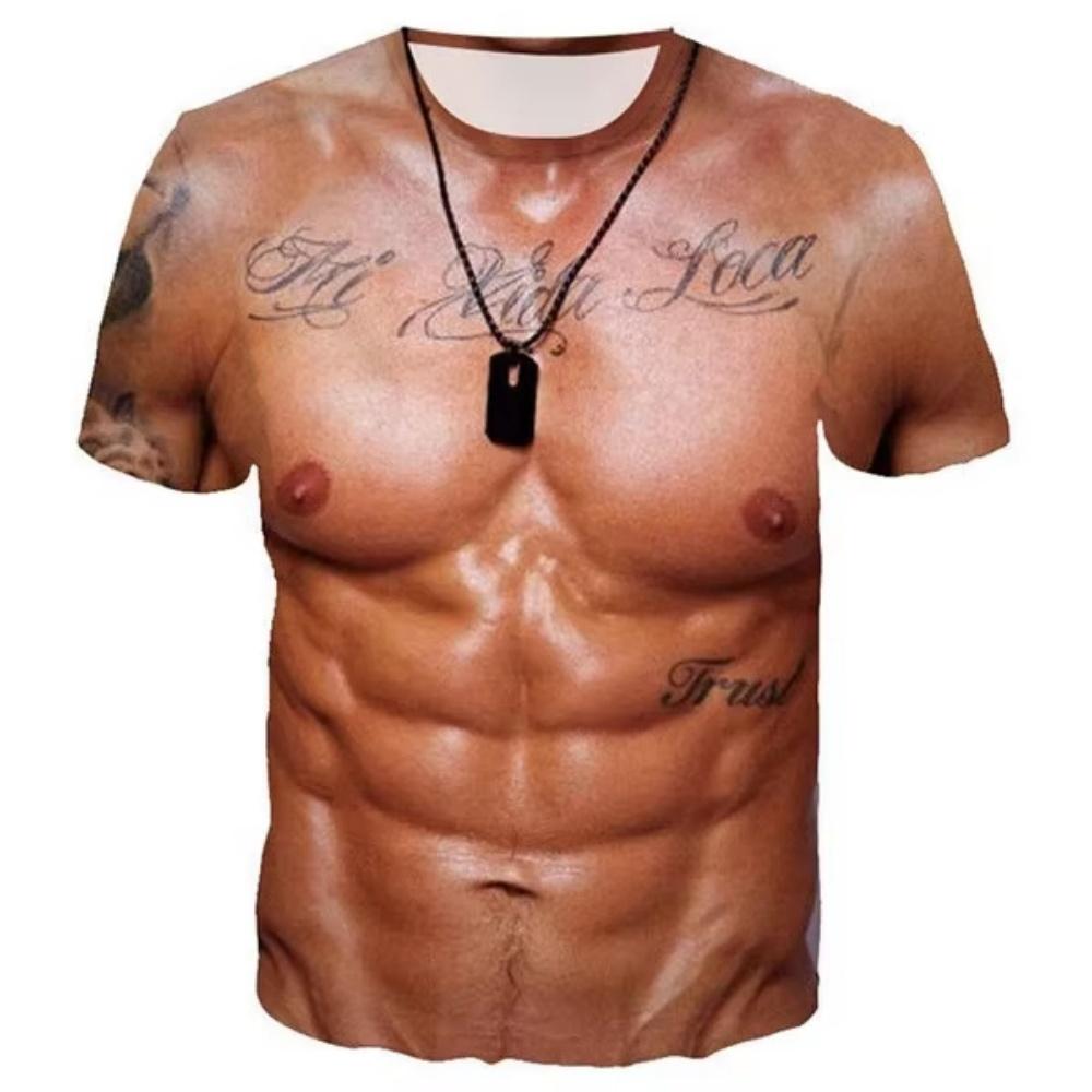 Funny Muscle T-shirt Tattoo 3D Print T-shirt For Men Funny Holiday Short Sleeve Digital Print Tshirts Casual Y2k Men Clothing