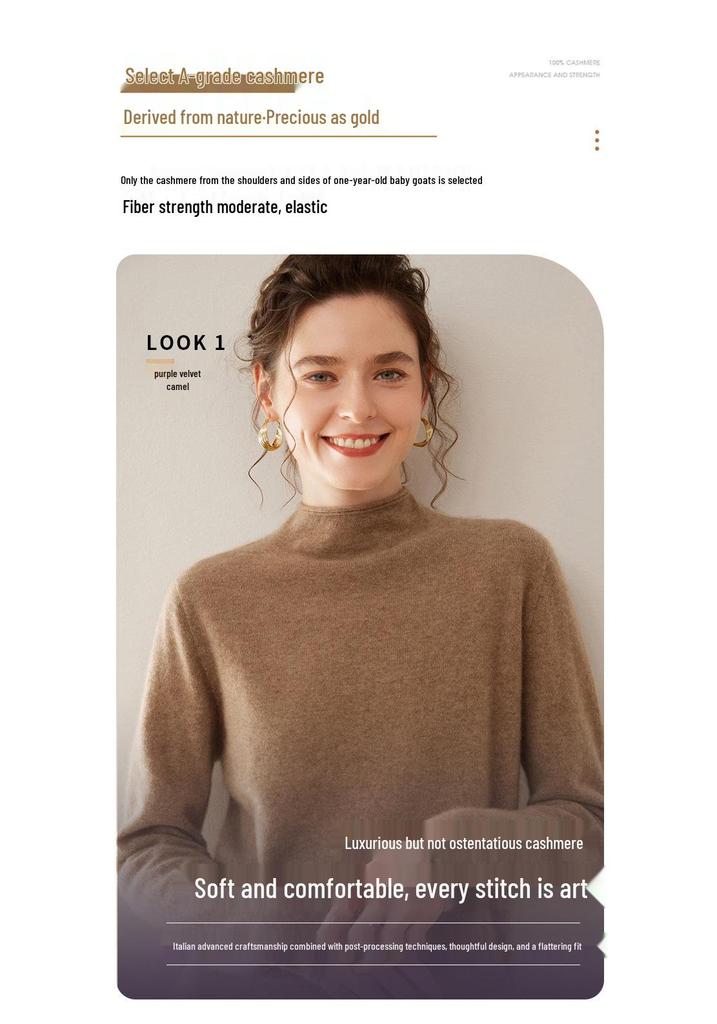 2025 Women's Autumn-Winter Pure Cashmere Half-High Neck Loose Knit Sweater Pullover