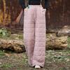 Johnature Women Vintage Winter Warm Straight Pants Elastic Waist Solid Color Pockets Chinese Style Pants