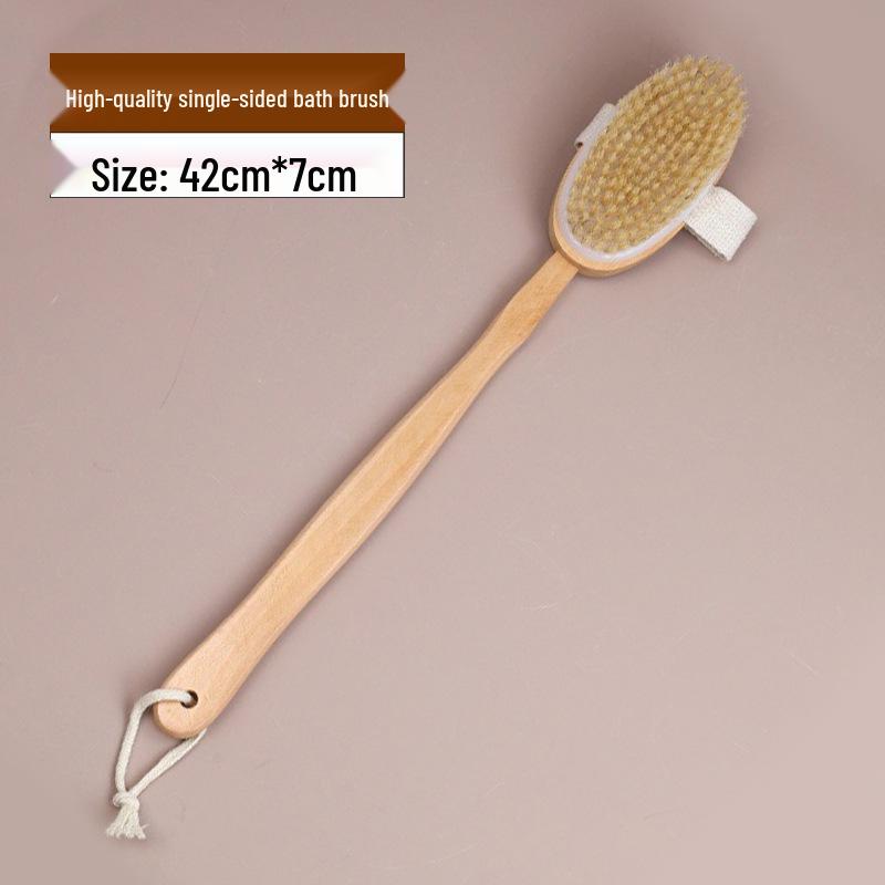 Boar Bristle Double-Sided Back Scrubber Brush with Wooden Long Handle