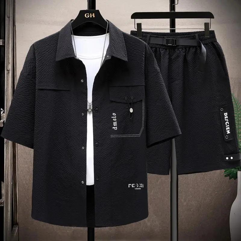 Men's Summer Handsome Workwear Suit Youth Short-sleeved Shirt + Shorts Casual Two-piece Set