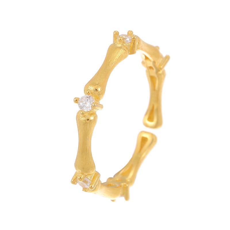 Banyan Tree S925 Silver Zircon Bamboo Open Ring for Women - Elegant and Trendy Index Finger Jewelry