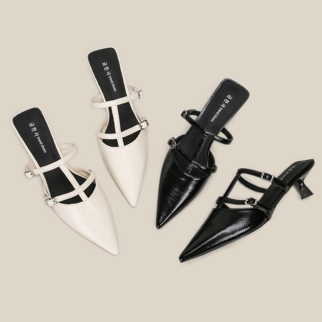 H113-1 high-quality soft leather high-heeled sandals half-bag head small fragrant temperament summer single shoes pointed stilettos children