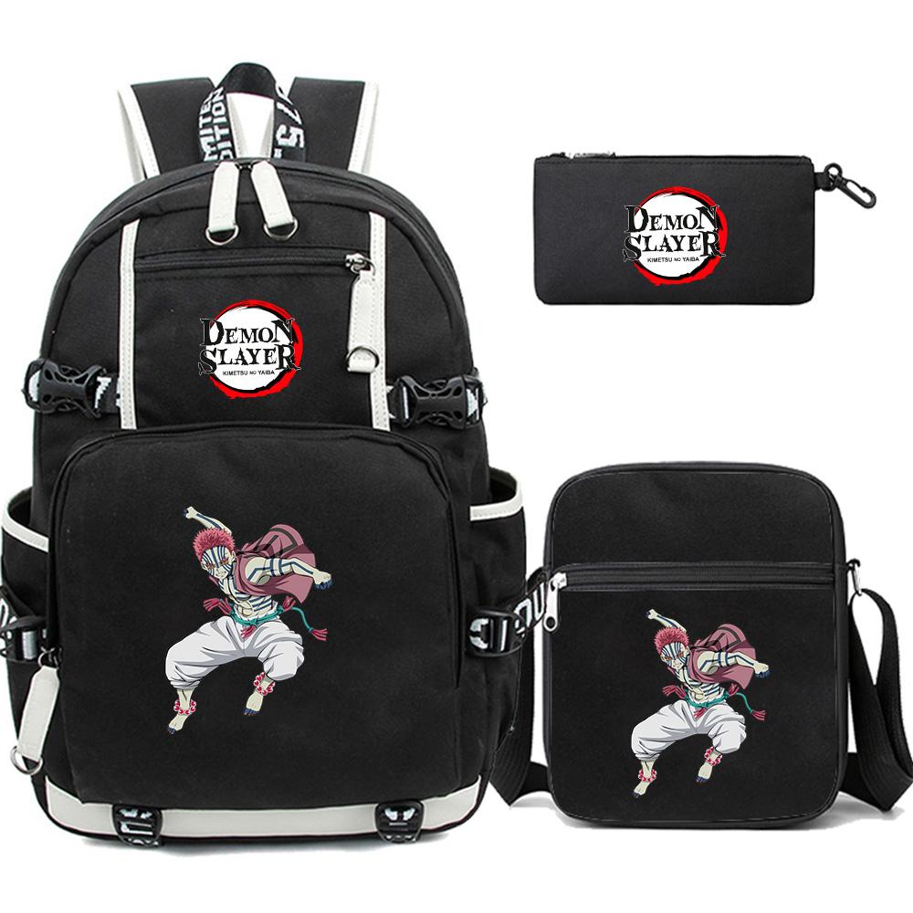 3Pcs/set Cartoon Demon Slayer Printed Backpack Large Capacity Bookbag Student School Bag Outdoor Laptop Travel Bag