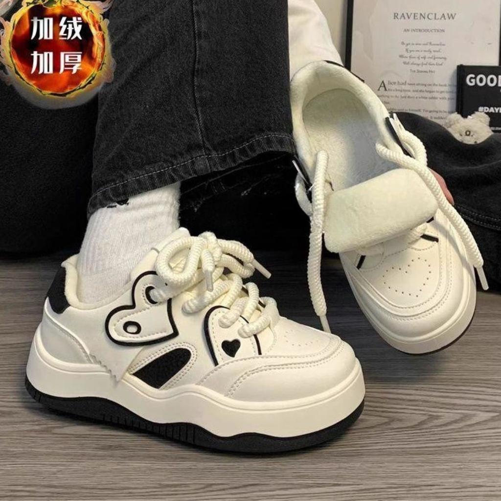 Campus wind velvet love little white shoes women's winter thickened warm two cotton shoes student versatile sports board shoes