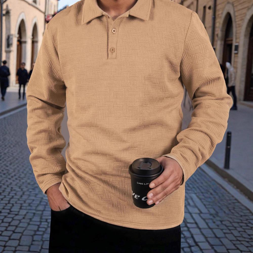 2025 New Men's Fashion Casual Long-sleeved T-shirt with Loose Threaded Collar Men's Casual Sports Polo Shirt