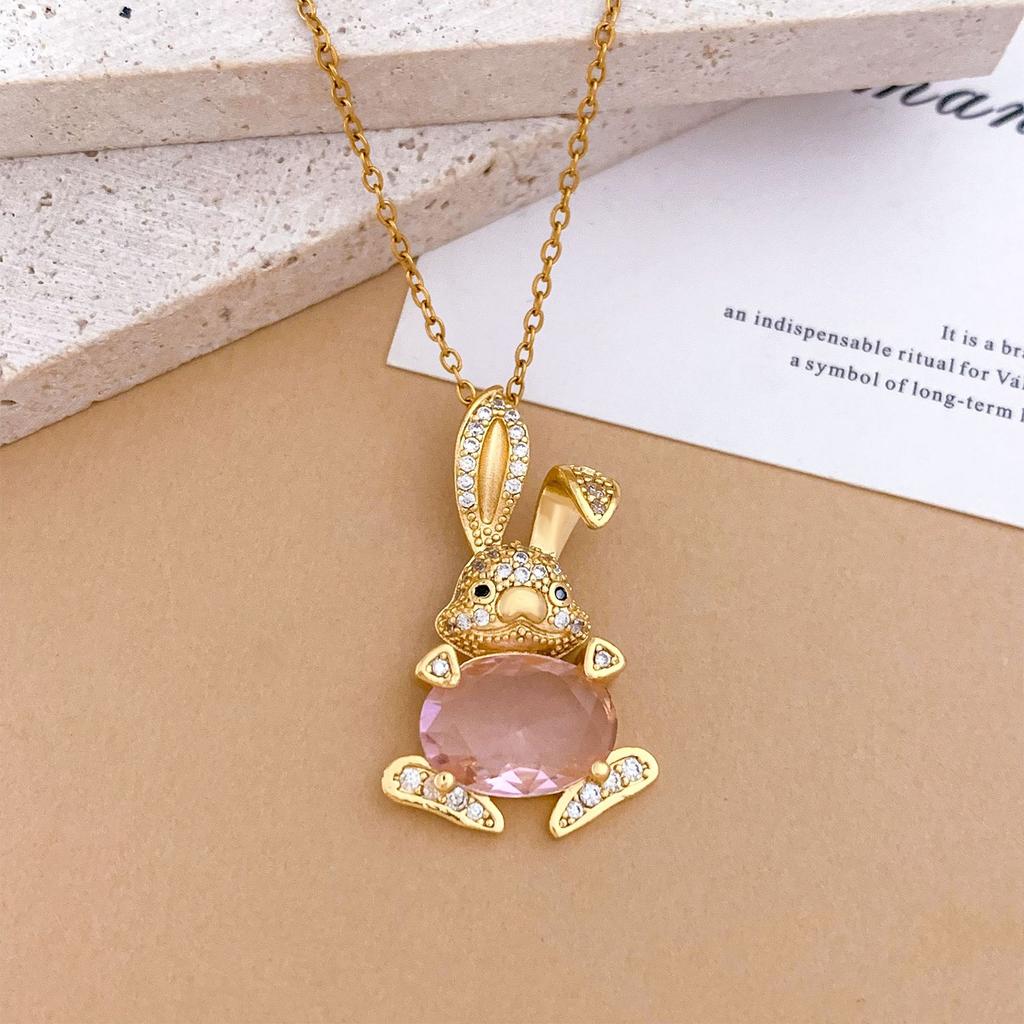 Necklace Cartoon Cute Rabbit Light Luxury Titanium Steel Necklace Fashionable Exquisite Copper Micro-inlaid Zircon Non-fading Accessories