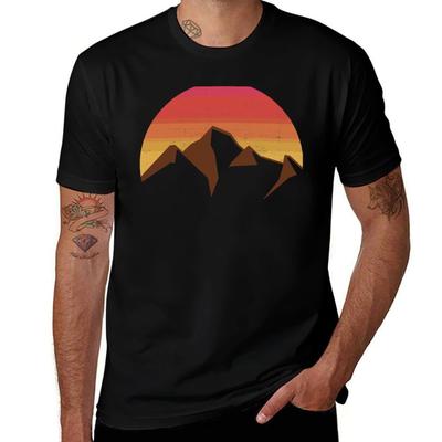 Vintage Mountain Sunset TShirt Basic Solid Color Casual Tee Shirt